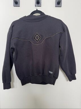 Dash Black Crewneck Sweater with Geometric Embroidery